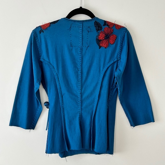 Anthropologie Project Alabama Green T Cotton Blue Floral Handmade Wrap Top - Picture 12 of 16
